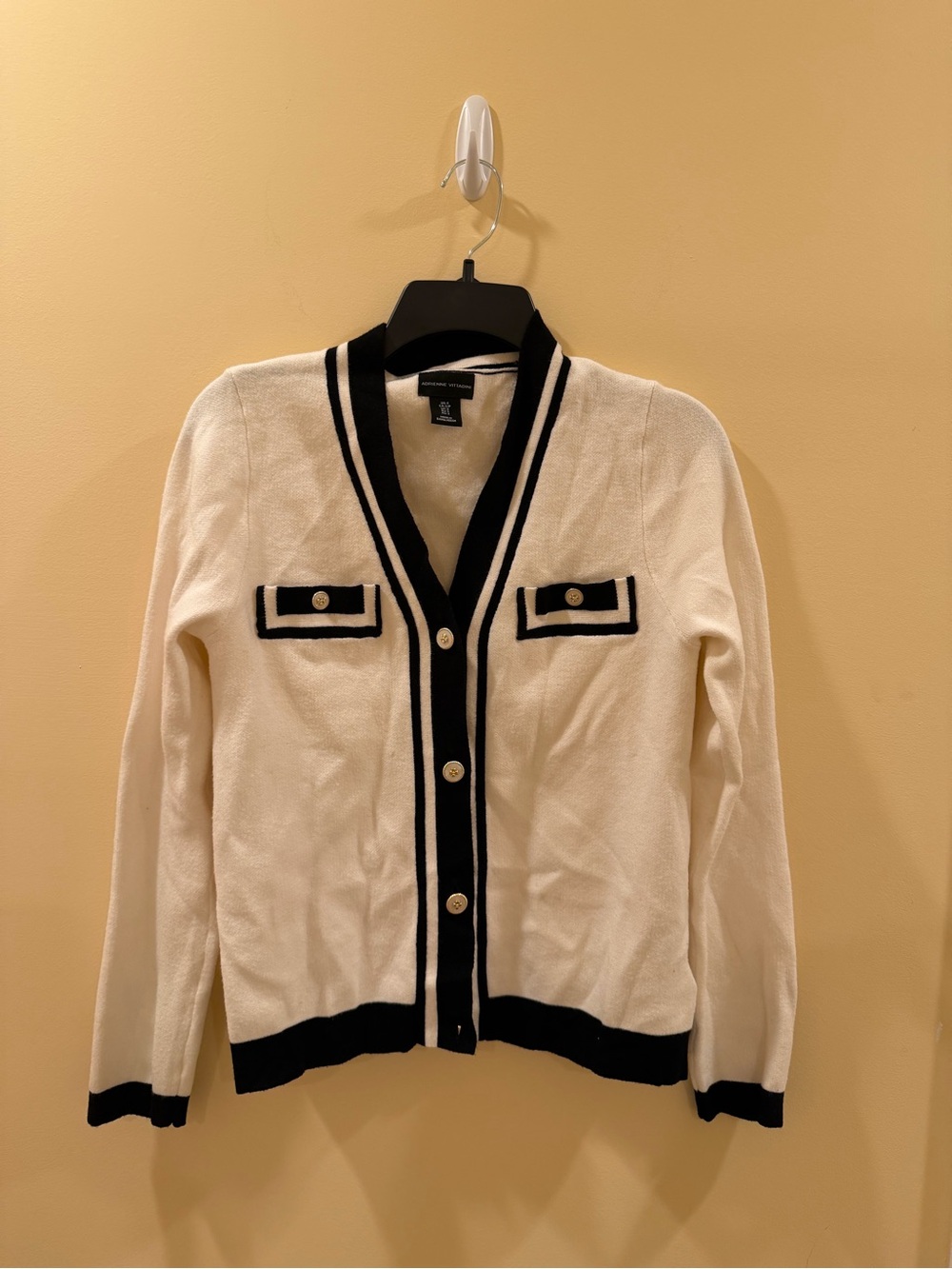 Adrienne Vittadini Cream Cardigan with Black Trim